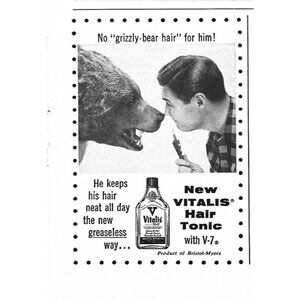 New Vitalis Hair Tonic V 7 Greaseless Hair 1950s Vintage Print Ad